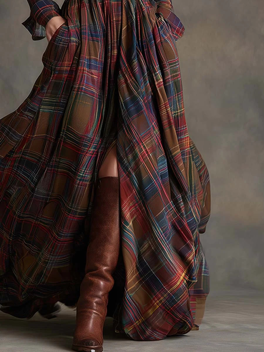 Margaret | Women's Belted Tartan Maxi Dress