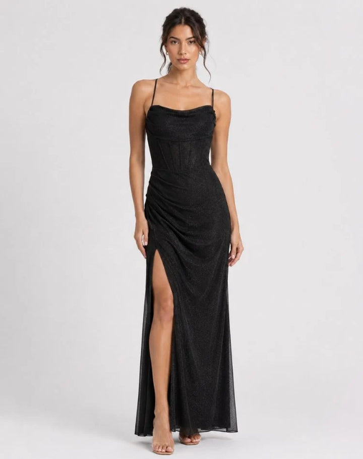 Marla | Women's Shimmer Cowl-Neck Maxi Dress