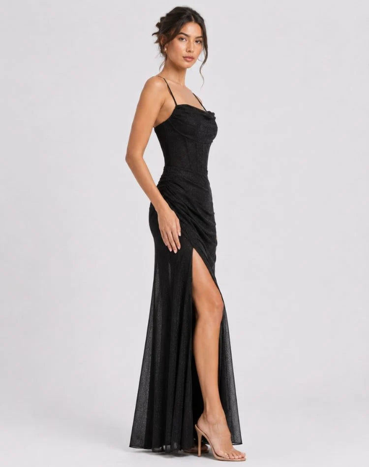 Marla | Women's Shimmer Cowl-Neck Maxi Dress