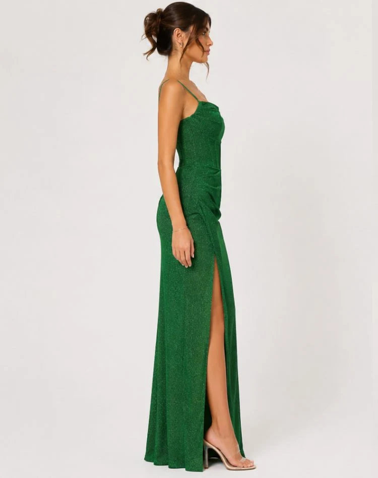 Marla | Women's Shimmer Cowl-Neck Maxi Dress