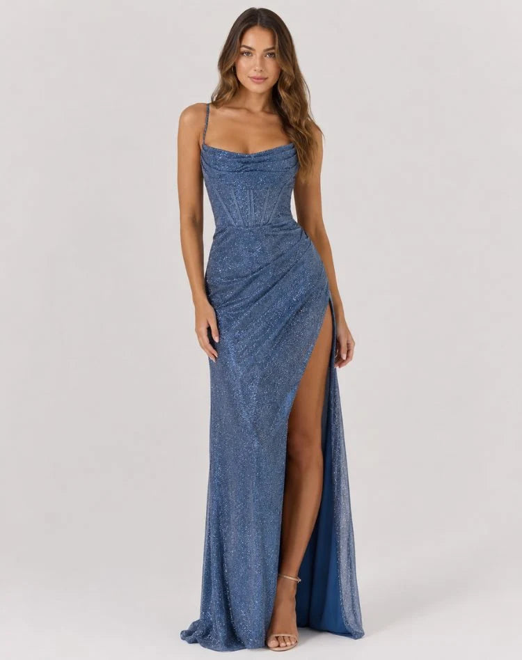 Marla | Women's Shimmer Cowl-Neck Maxi Dress