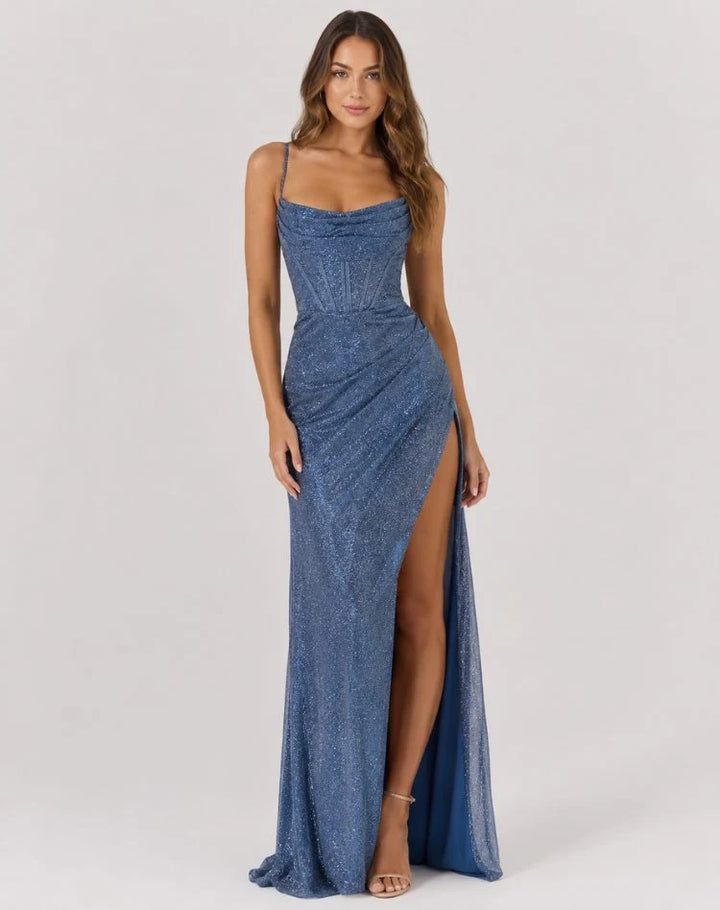 Marla | Women's Shimmer Cowl-Neck Maxi Dress