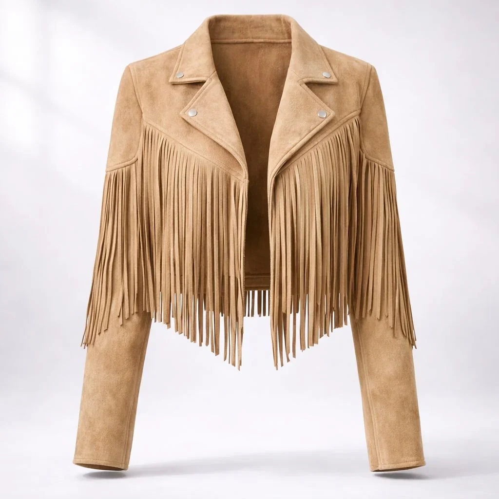 Marnie | Women's Cropped Fringe Faux Suede Jacket