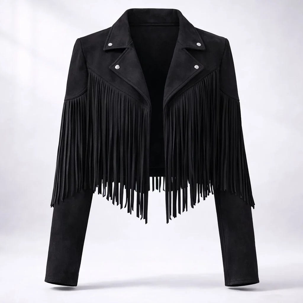 Marnie | Women's Cropped Fringe Faux Suede Jacket
