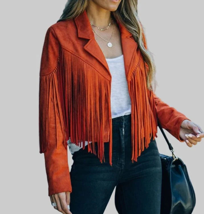 Marnie | Women's Cropped Fringe Faux Suede Jacket