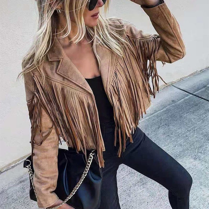 Marnie | Women's Cropped Fringe Faux Suede Jacket