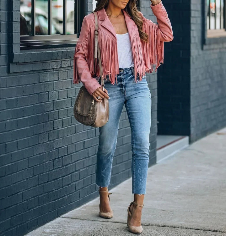 Marnie | Women's Cropped Fringe Faux Suede Jacket