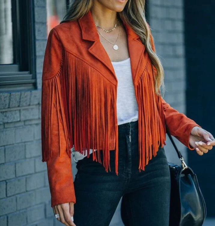 Marnie | Women's Cropped Fringe Faux Suede Jacket