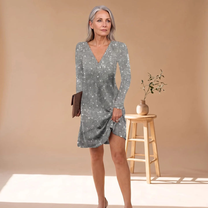 Matilda | Women's Sequin V Neck Long Sleeve Mini Dress