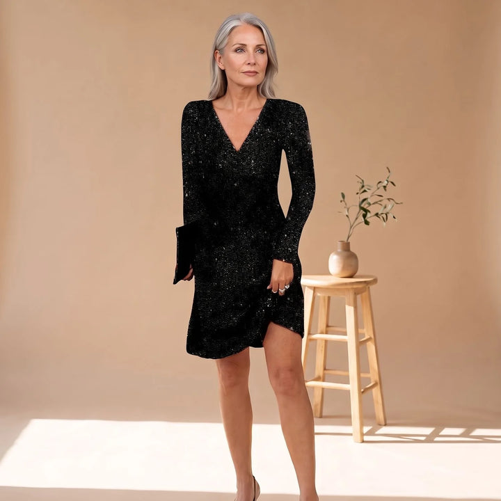 Matilda | Women's Sequin V Neck Long Sleeve Mini Dress