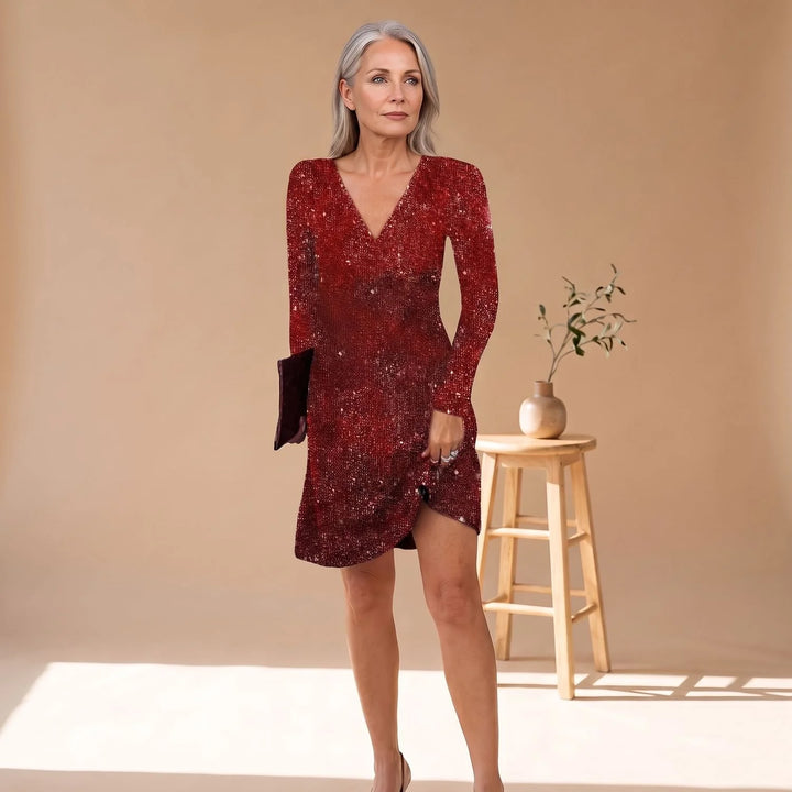 Matilda | Women's Sequin V Neck Long Sleeve Mini Dress