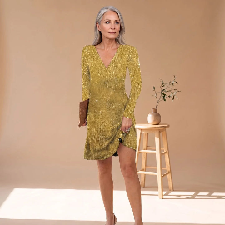 Matilda | Women's Sequin V Neck Long Sleeve Mini Dress