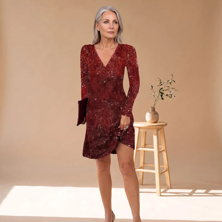 Matilda | Women's Sequin V Neck Long Sleeve Mini Dress