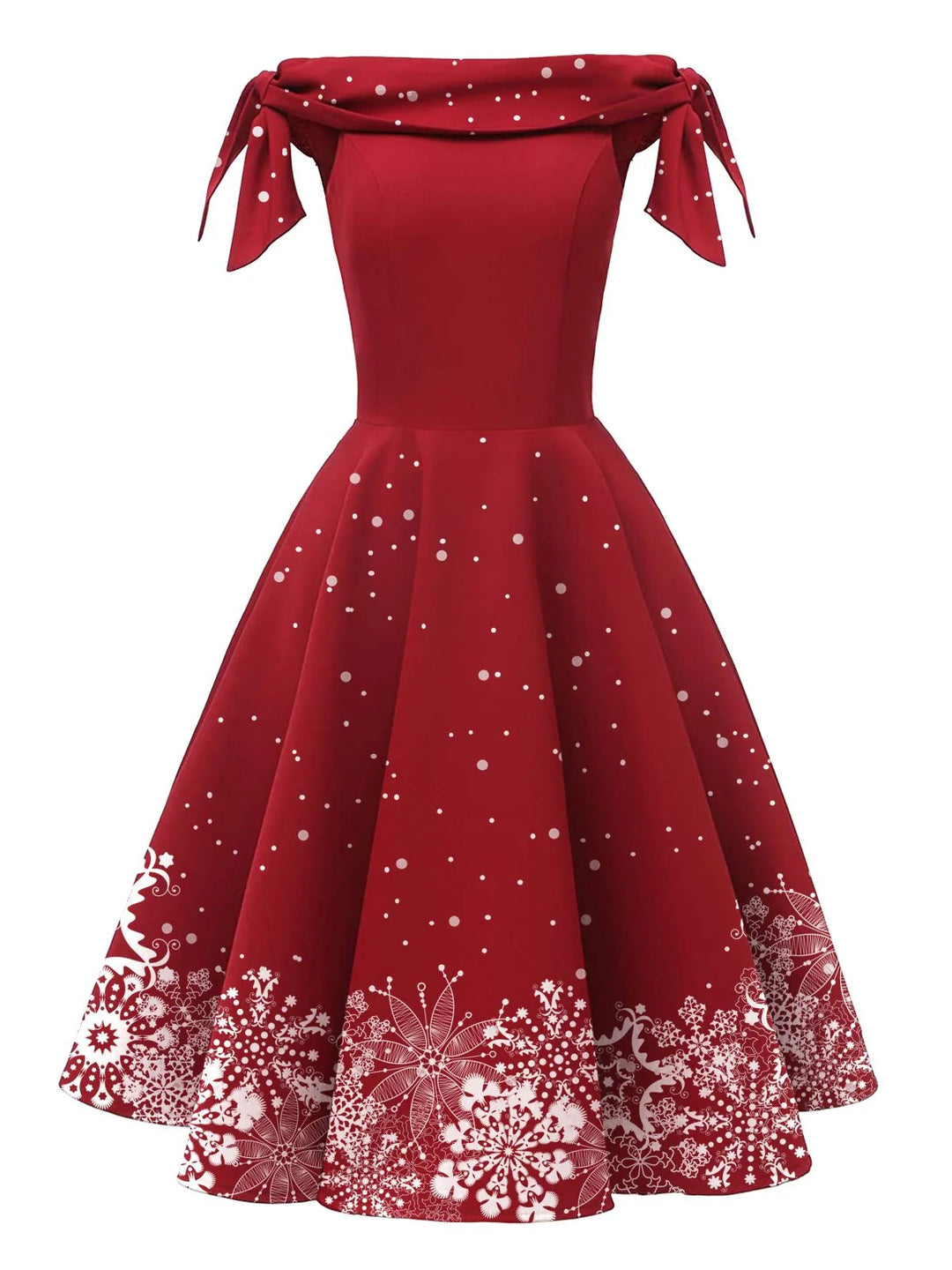 Mavis | Women's Off Shoulder Snowflake Red Christmas Dress