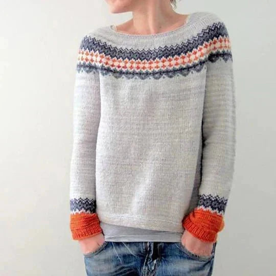 Mia | Women's Fair Isle Yoke Contrast Cuff Crew Neck Sweater