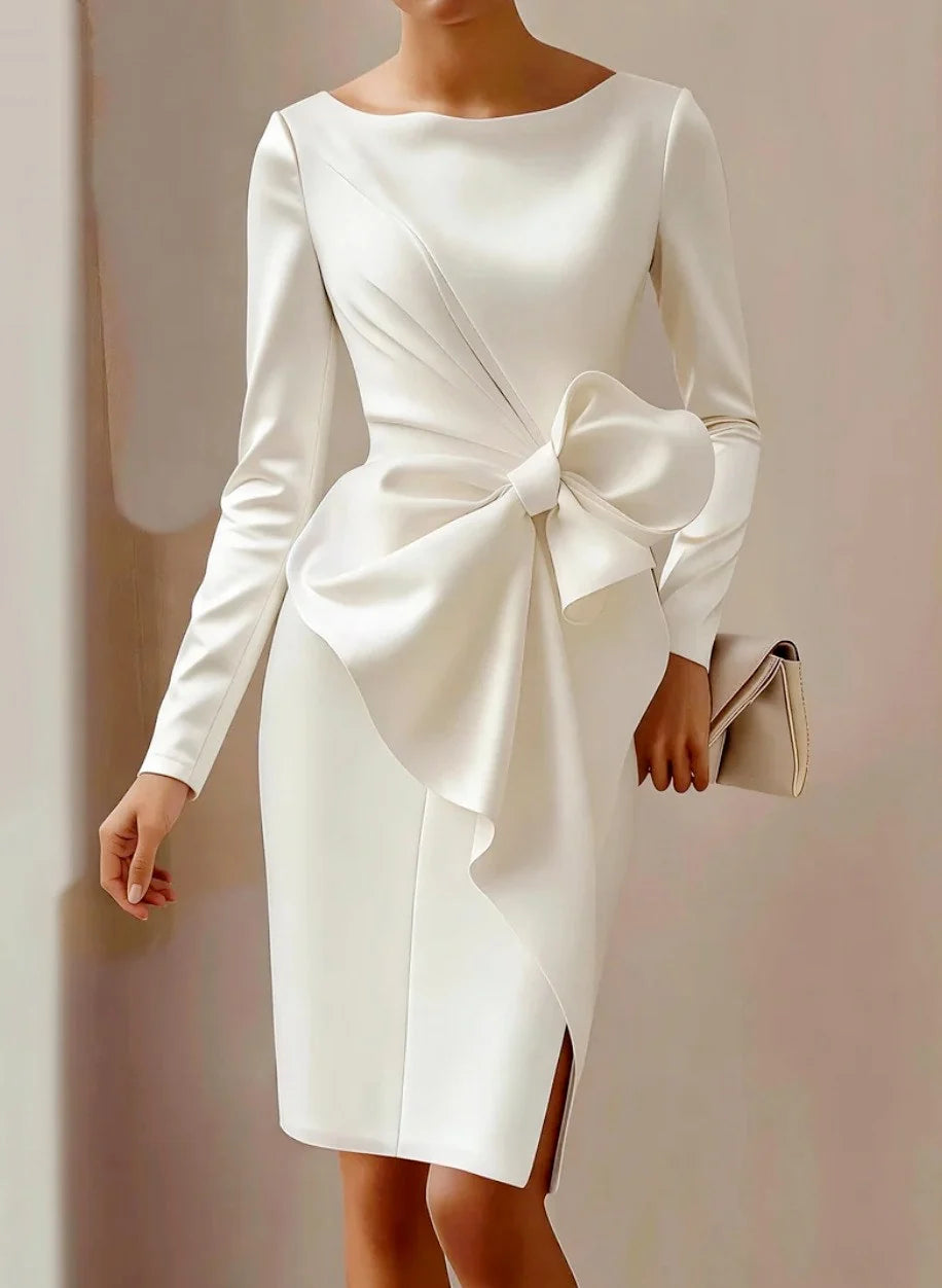 Miriam | Women's Boat Neck Bow Front Sheath Dress