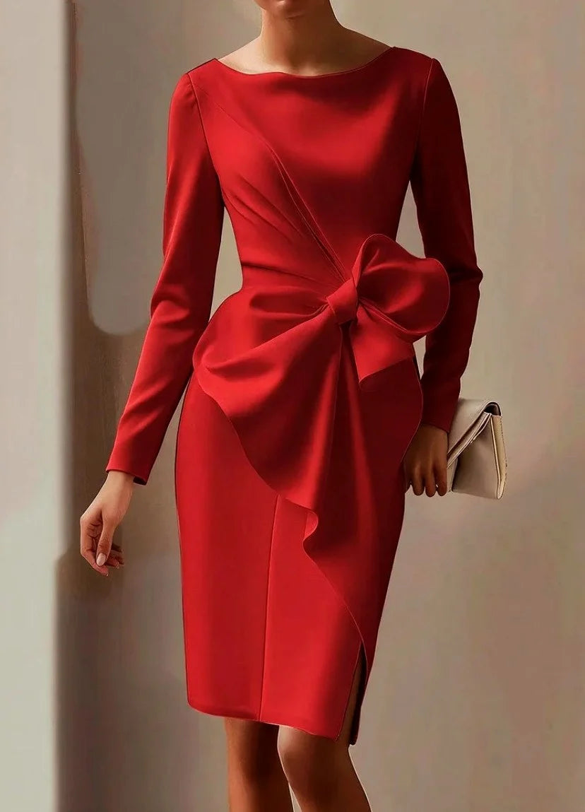 Miriam | Women's Boat Neck Bow Front Sheath Dress