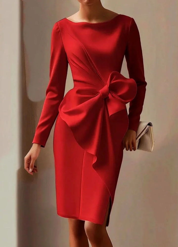 Miriam | Women's Boat Neck Bow Front Sheath Dress