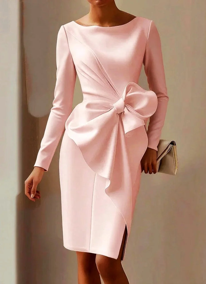 Miriam | Women's Boat Neck Bow Front Sheath Dress