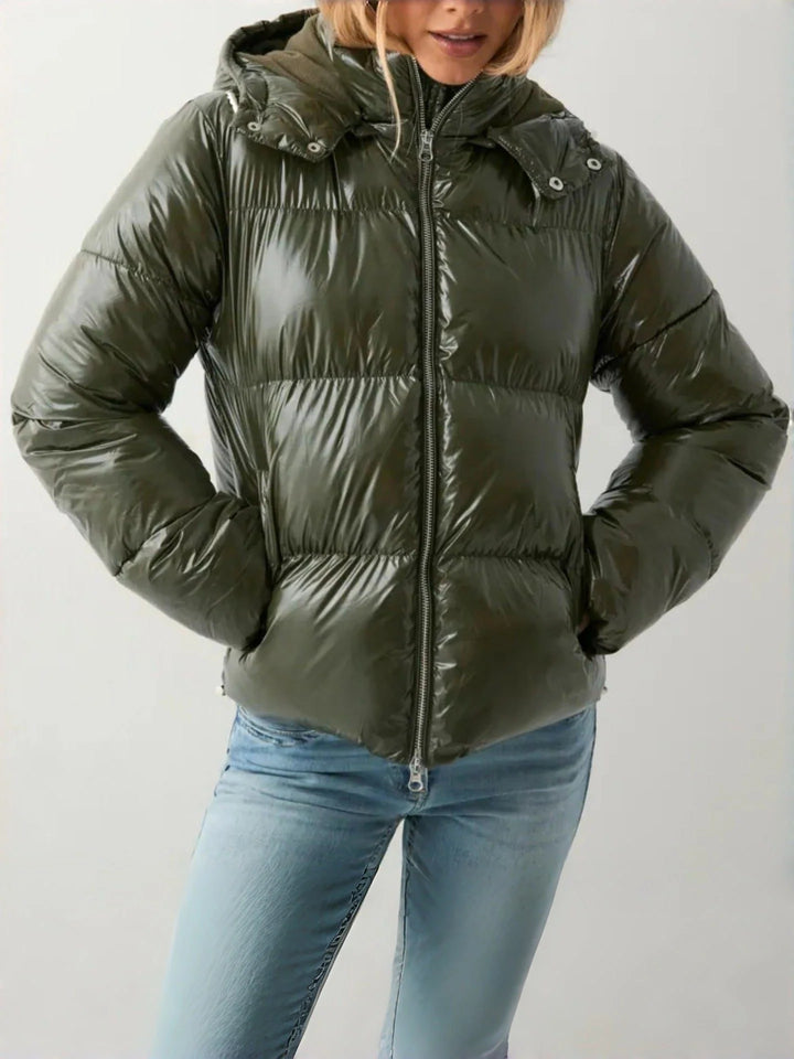 Molly | Women's Hooded Boxy Shiny Puffer Jacket