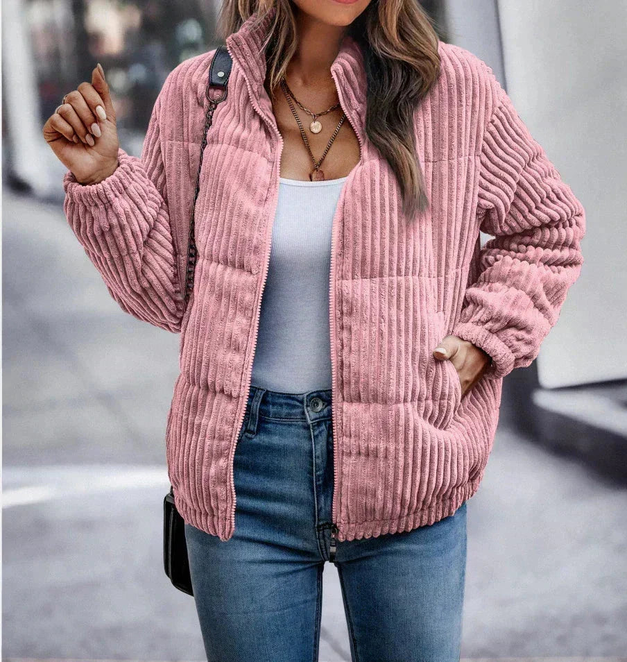 Naomi | Women's Ribbed Stand Collar Zip Up Puffer Jacket