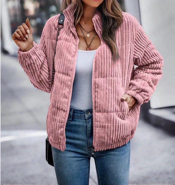 Naomi | Women's Ribbed Stand Collar Zip Up Puffer Jacket