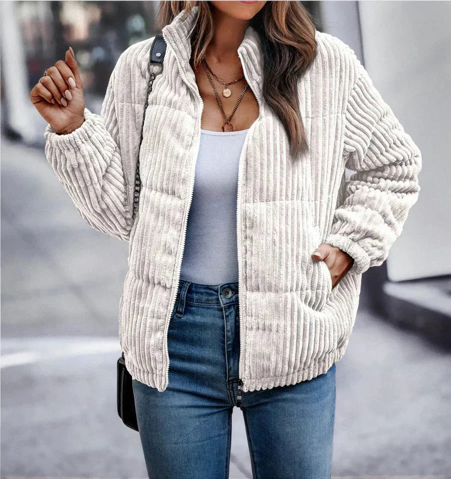 Naomi | Women's Ribbed Stand Collar Zip Up Puffer Jacket