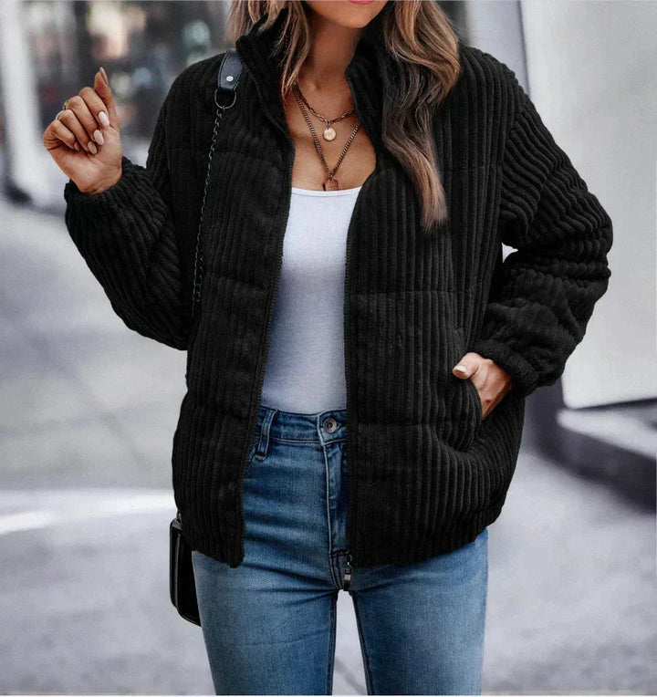 Naomi | Women's Ribbed Stand Collar Zip Up Puffer Jacket