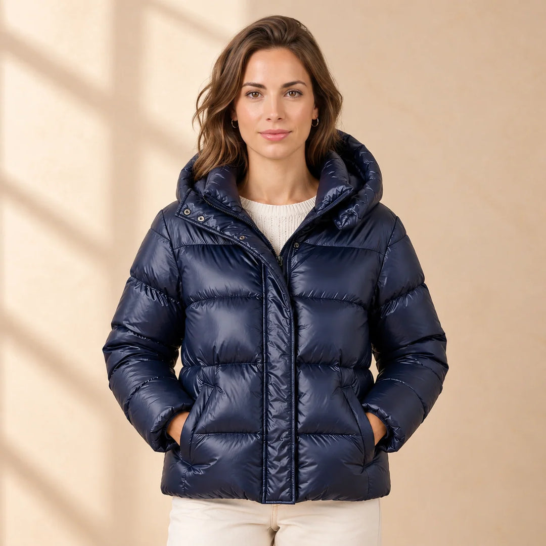 Natalie | Women's Hooded Funnel Neck Glossy Puffer Jacket