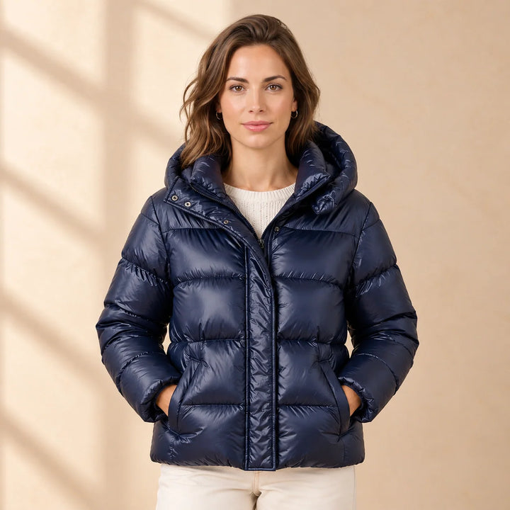 Natalie | Women's Hooded Funnel Neck Glossy Puffer Jacket