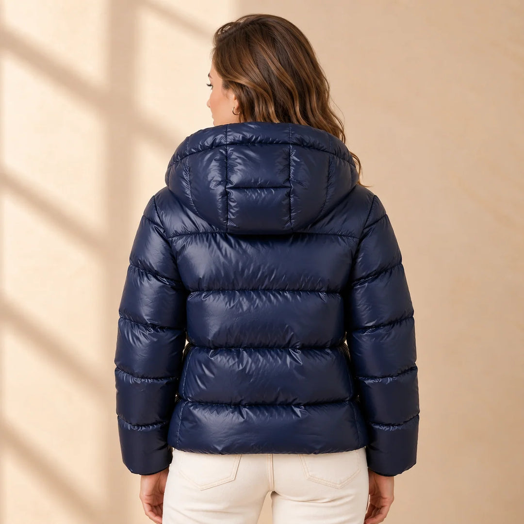 Natalie | Women's Hooded Funnel Neck Glossy Puffer Jacket