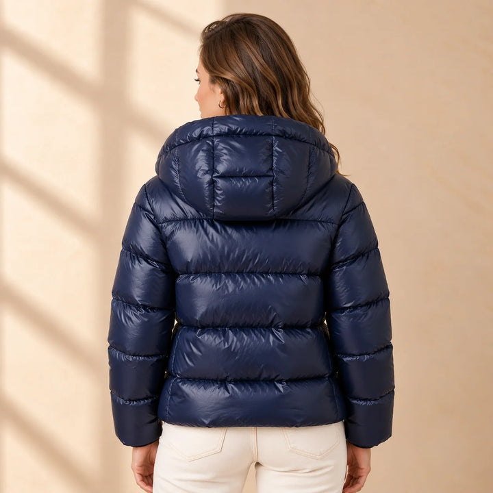 Natalie | Women's Hooded Funnel Neck Glossy Puffer Jacket