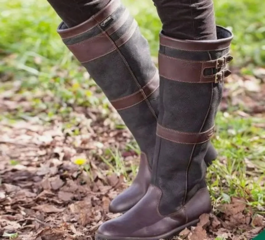 Nessa | Women's Double Buckle Pull On Knee High Boots