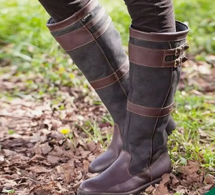Nessa | Women's Double Buckle Pull On Knee High Boots