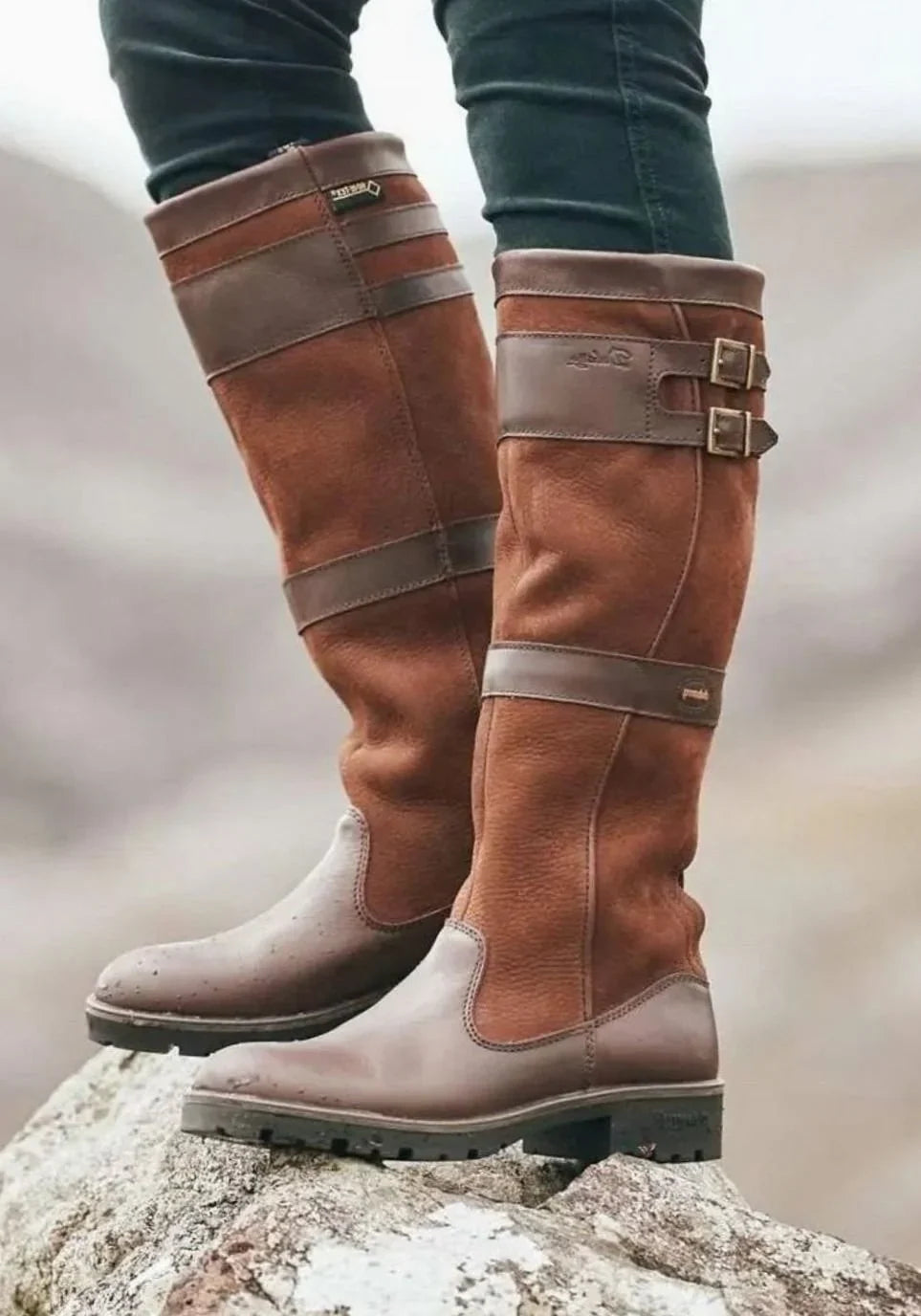 Nessa | Women's Double Buckle Pull On Knee High Boots