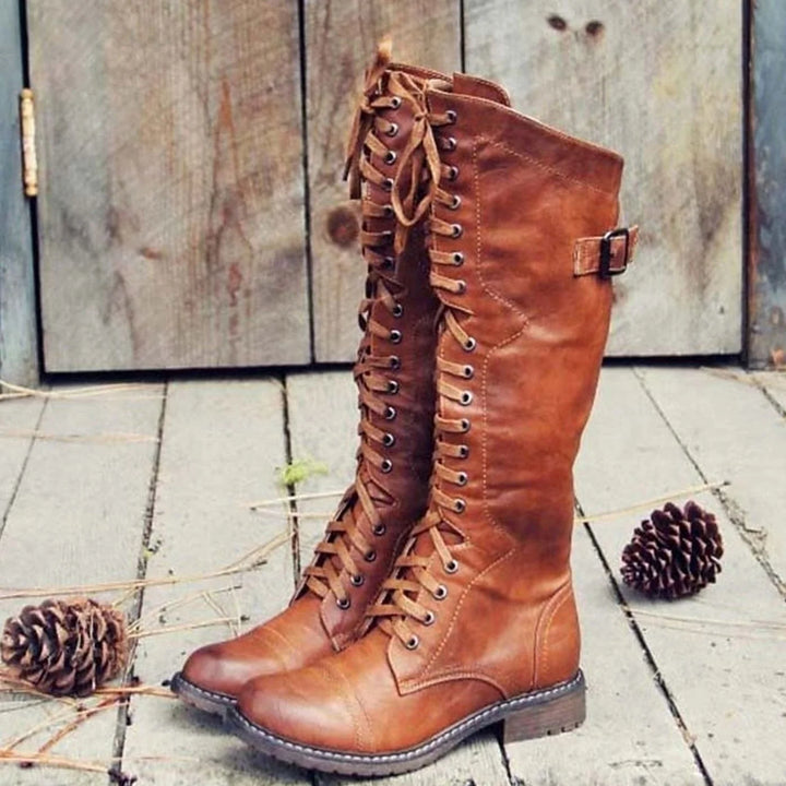 Niamh | Women's Tall Lace Up Buckle Strap Riding Boots