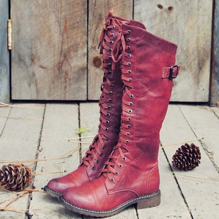 Niamh | Women's Tall Lace Up Buckle Strap Riding Boots