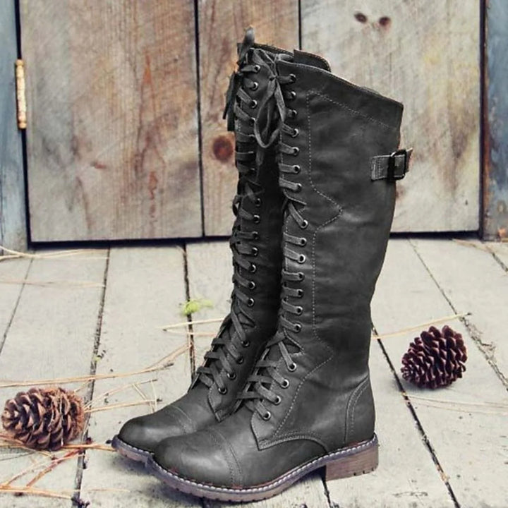 Niamh | Women's Tall Lace Up Buckle Strap Riding Boots
