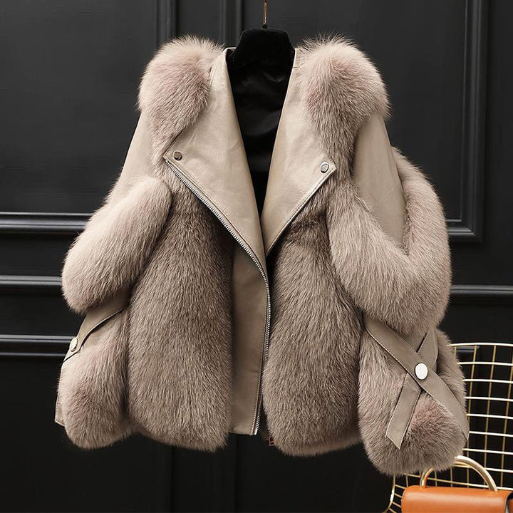 Noelle | Women's Faux Fur Jacket Plush Collar Zip Up Cropped