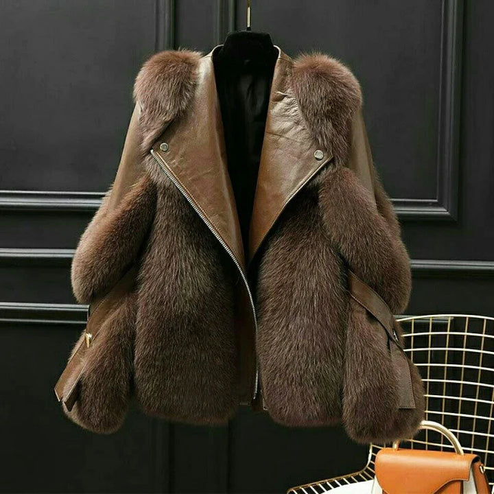 Noelle | Women's Faux Fur Jacket Plush Collar Zip Up Cropped