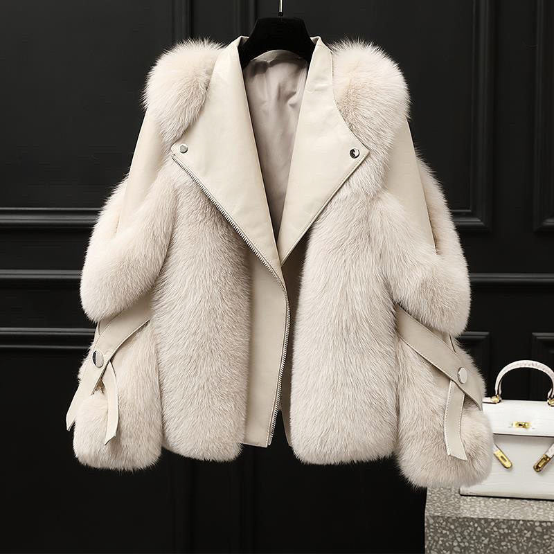 Noelle | Women's Faux Fur Jacket Plush Collar Zip Up Cropped