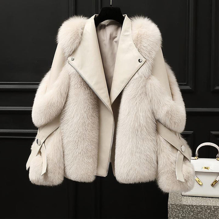 Noelle | Women's Faux Fur Jacket Plush Collar Zip Up Cropped