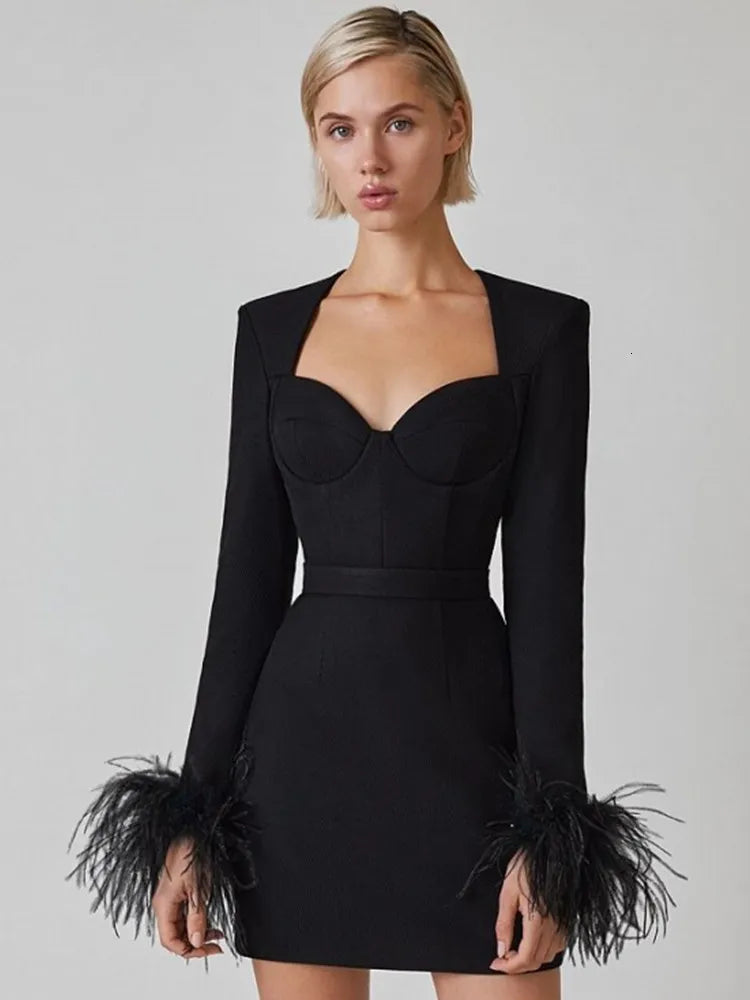 Nora | Women's Feather Cuff Corset Dress