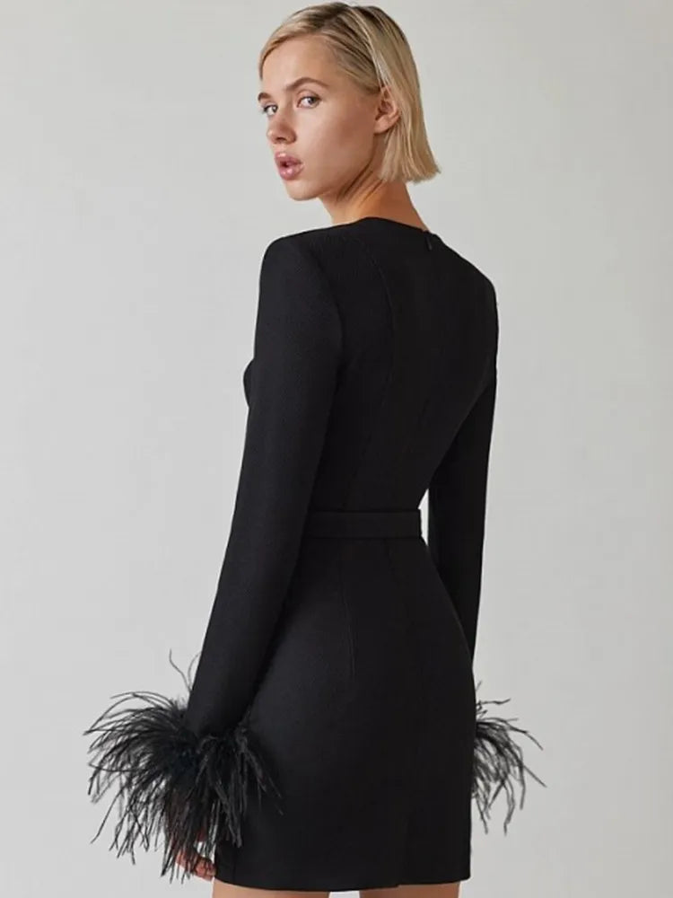Nora | Women's Feather Cuff Corset Dress