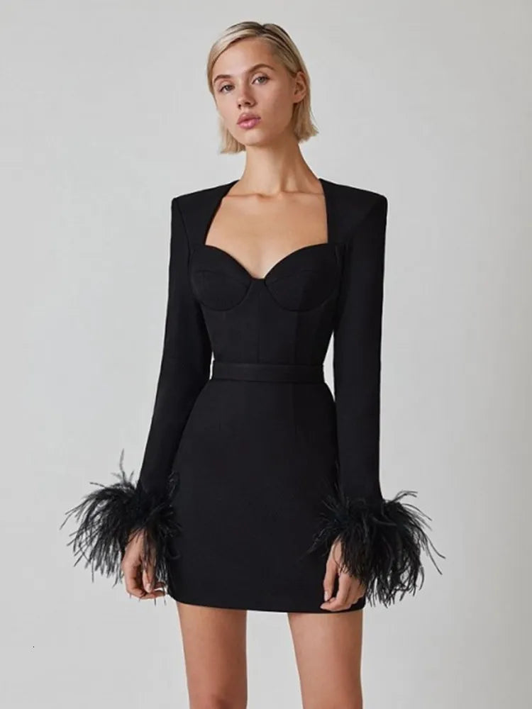 Nora | Women's Feather Cuff Corset Dress