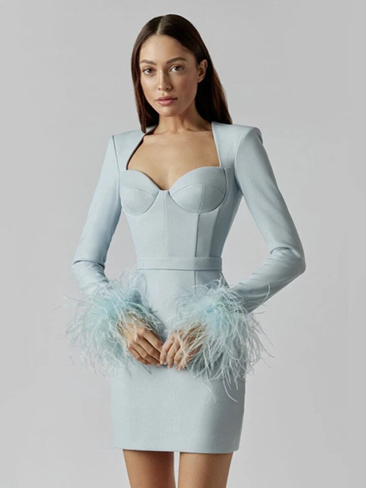Nora | Women's Feather Cuff Corset Dress