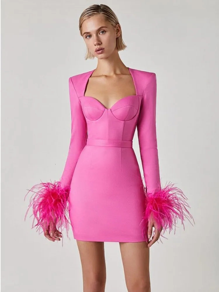 Nora | Women's Feather Cuff Corset Dress