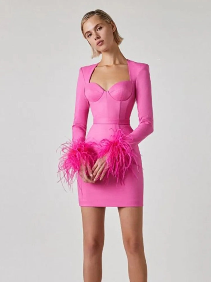 Nora | Women's Feather Cuff Corset Dress