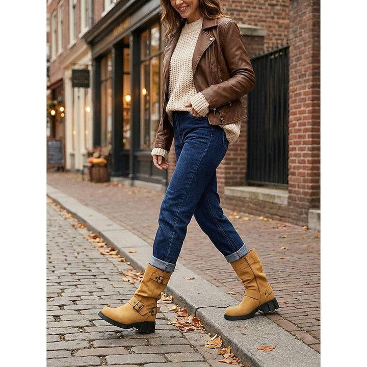 Sylvia | Buckle-Detail Mid-Calf Biker Boots