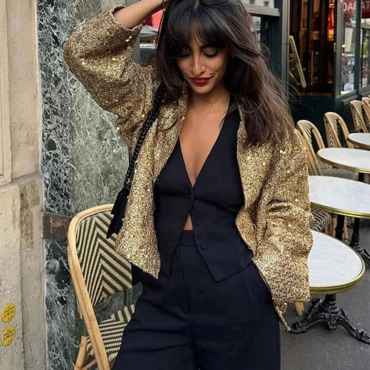 Odette | Women's Oversized Sequin Bomber Jacket